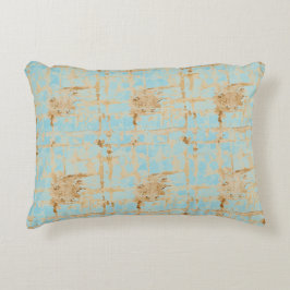 Almofada Decorativa Elegante, padrão abstrato xadrez azul suave dourad