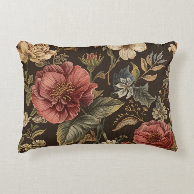 Almofada Decorativa Elegante, padrão de flores bege-marrom (Frente)