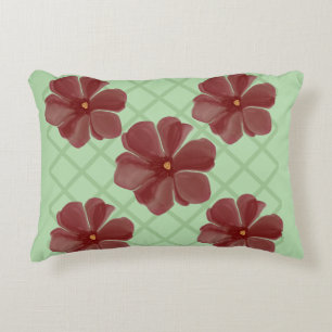 Almofada Decorativa Elegante Padrão de Treliça Floral Borgonha e Verde