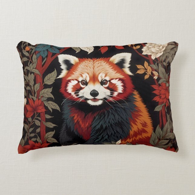 Almofada Decorativa Elegante Red Panda William Morris Inspirou Floral (Frente)