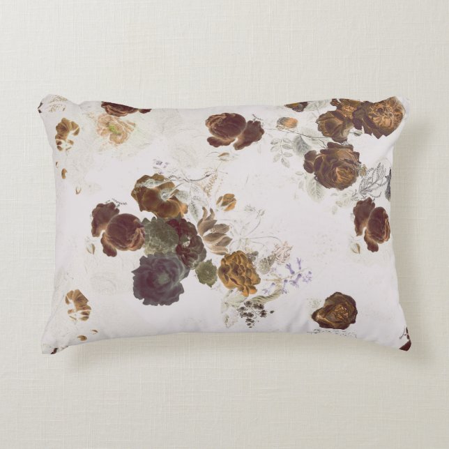 Almofada Decorativa Elegante Rosa Castanho bege Floral Toile (Frente)