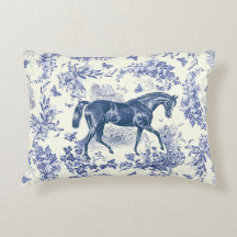 Elegante Toile Floral Azul Branco Cavalo Vintage