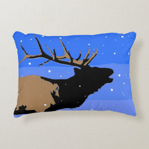 Almofada Decorativa Elk Bugling no inverno - Arte original sobre a vid