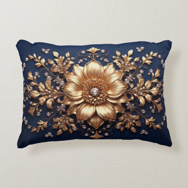 Almofada Decorativa Embelezamento Floral Dourado (Frente)