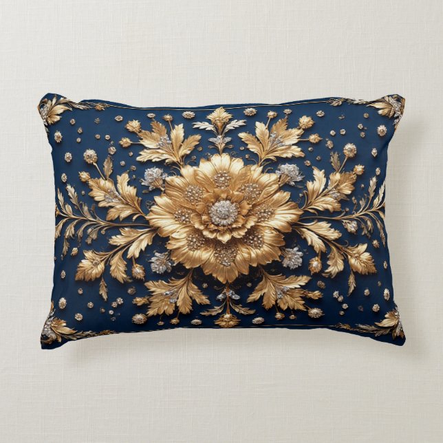Almofada Decorativa Embelezamento Floral Dourado (Frente)
