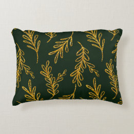 Almofada Decorativa Emerald Green e Dourada Floral Sprig Lumbar