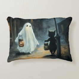 Almofada Decorativa Encontro de Ghost e Gato do Halloween