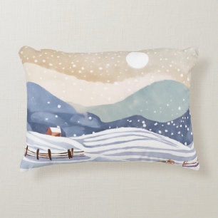 Almofada Decorativa Encosta Nevada Inverno em Aquarela