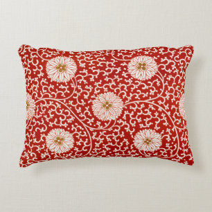 Almofada Decorativa Enfeite Chinês Owen Jones Floral Vermelho Branco