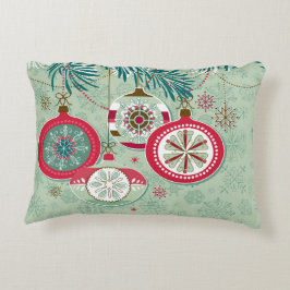 Almofada Decorativa Enfeites de natal retros azuis & vermelhos