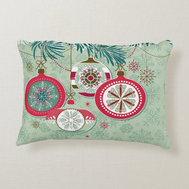 Almofada Decorativa Enfeites de natal retros azuis & vermelhos (Verso)