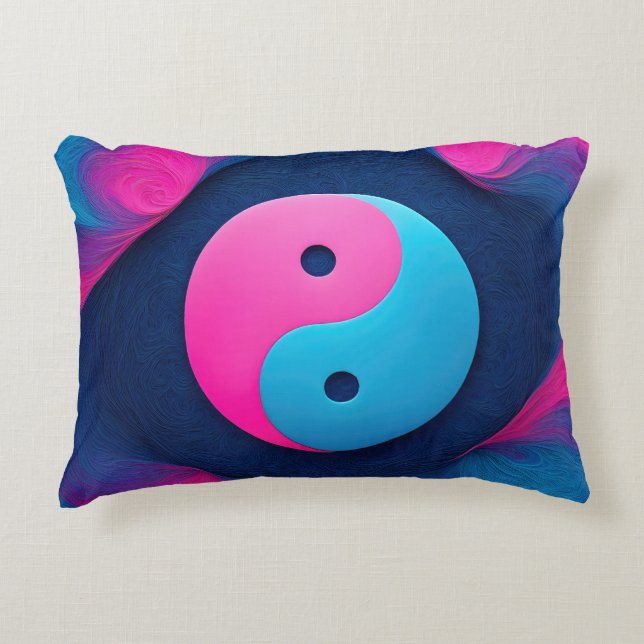 Almofada Decorativa Equilíbrio Geométrico: Padrão Vibrante Yin Yang (Frente)