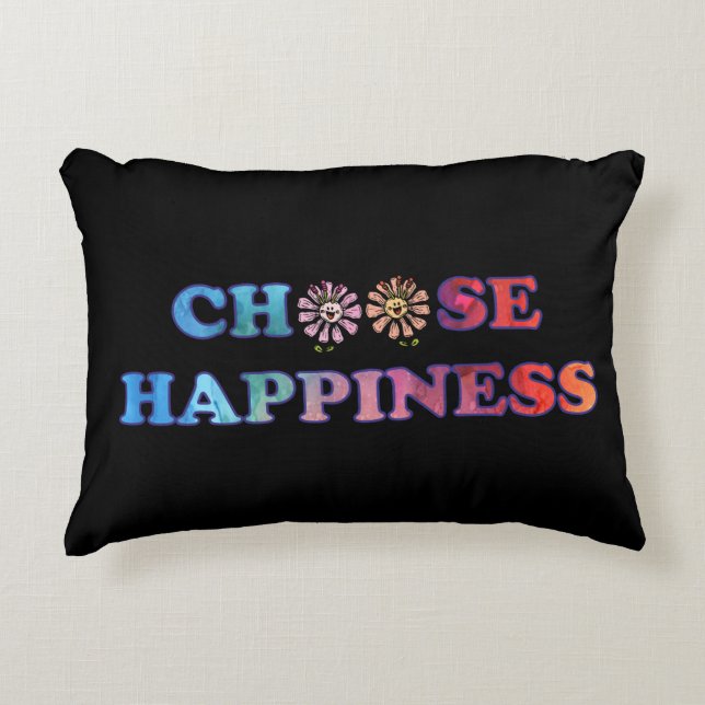 Almofada Decorativa Escolha Felicidade Arco-Íris (Frente)