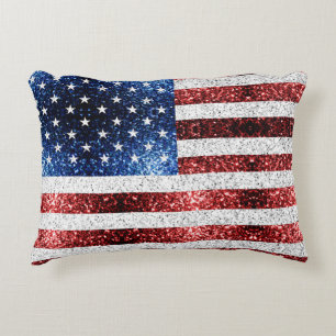 Almofada Decorativa Estados Unidos: bandeira azul-vermelho brilha