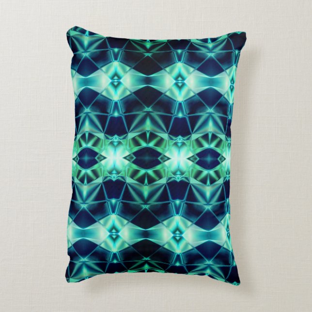 Almofada Decorativa Estilo acrílico verde azul, formas de espelhamento (Verso(Vertical))