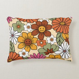 Almofada Decorativa Estilo colorido 70s retrô padrão floral. Vintage b