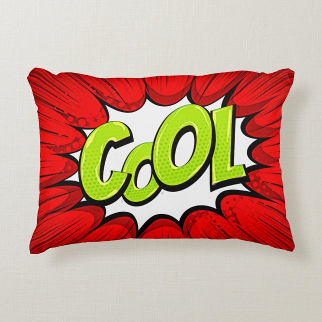 Almofada Decorativa Estilo cômico Pop Arte Retro Vermelho Branco Verde (Frente)