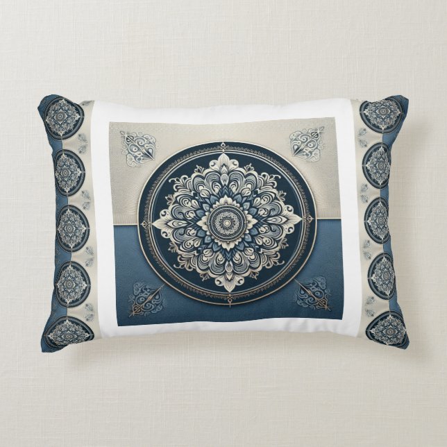 Almofada Decorativa Estilo Damask Azul e bege (Frente)