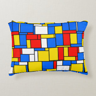 Almofada Decorativa Estilo Inspirado Mondrian Padrão Amarelo Vermelho