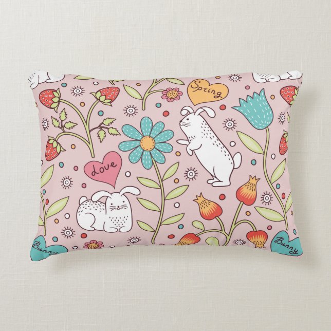Almofada Decorativa Estilo sem costura bonito com coelhos (Frente)