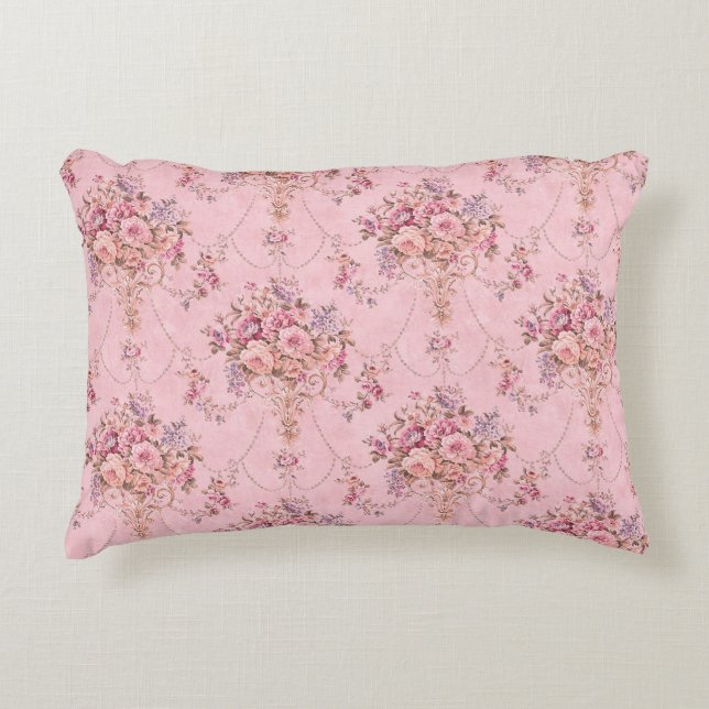 Almofada Decorativa Estilo Vitoriano Rosa-Rosa Antiquado Francês Rococ (Frente)