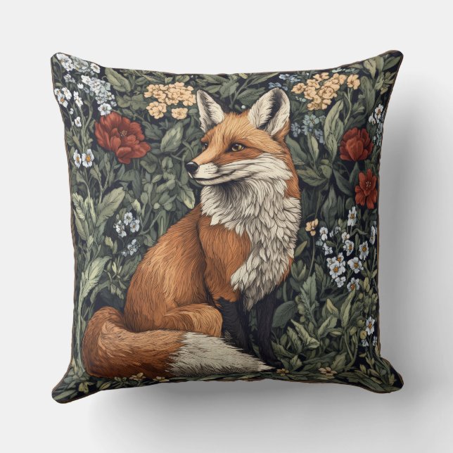 Almofada Decorativa Estilo William Morris com Lobo (Verso)