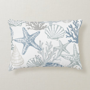 Almofada Decorativa Estrela-do-mar Azul e Cinza Conchas Design Praia
