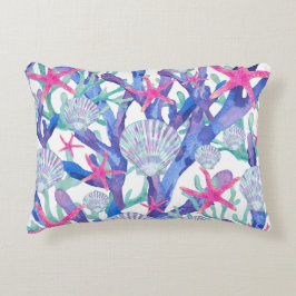 Almofada Decorativa Estrela-do-mar Coral Vida Marinha Rosa Roxo Aquare