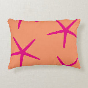 Almofada Decorativa Estrela-do-Mar Laranja Rosa Arte Tropical Costeira