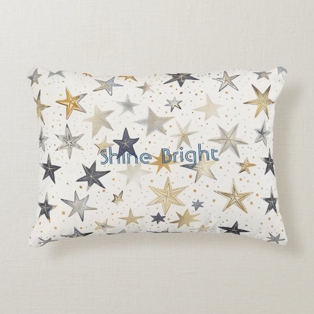 Almofada Decorativa Estrelas Azuis Prata Dourado (Frente)