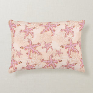 Almofada Decorativa Estrelas-do-mar e Coral Padrão Pastel Rosa