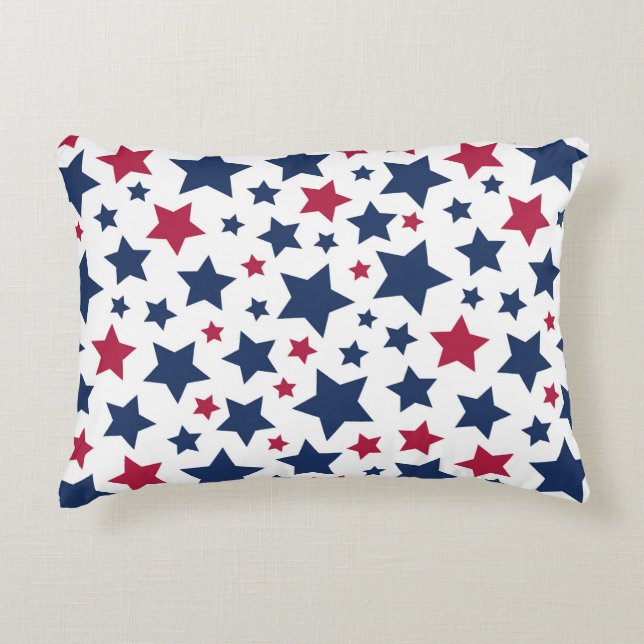 Almofada Decorativa Estrelas Vermelhas e Azuis - Padrão de bandeira Am (Frente)