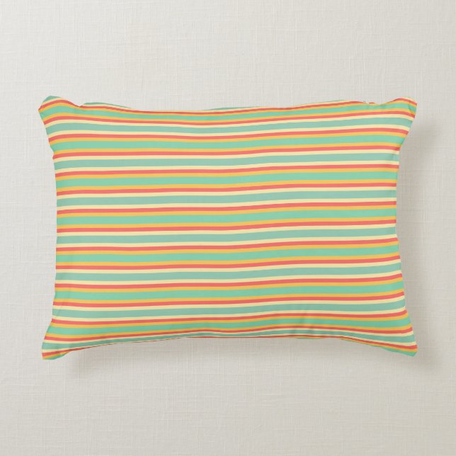 Almofada Decorativa Estrias Amarelas Turquesas Corais (Frente)