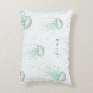 Almofada Decorativa Ethereal jellyfish throw pillow teal