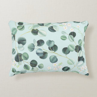 Almofada Decorativa Eucalyptus Bliss: Padrão de Aquarela Turquesa.