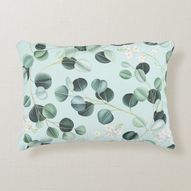 Almofada Decorativa Eucalyptus Bliss: Padrão de Aquarela Turquesa. (Frente)