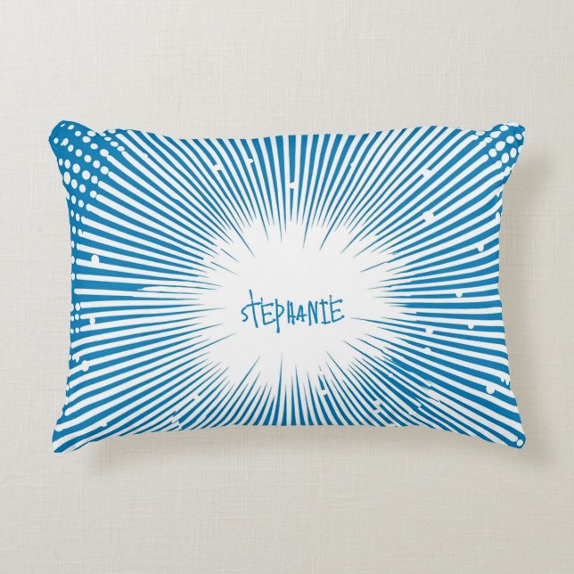 Almofada Decorativa Explosão de Pop de estilo cômico - Azul e Branco (Frente)