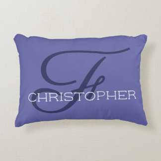Almofada Decorativa F Inicial Nome Personalizado Azul Elegante