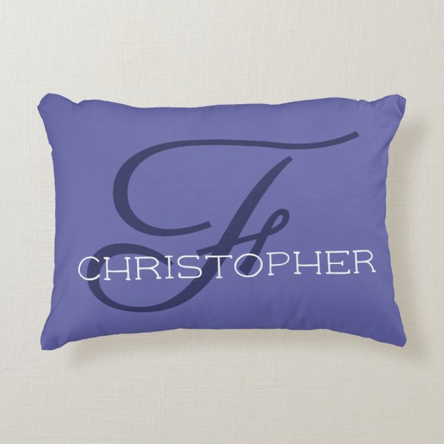 Almofada Decorativa F Nome Personalizado Inicial Estiloso Azul (Frente)