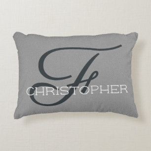 Almofada Decorativa F Nome Personalizado Inicial Preto Branco Cinza