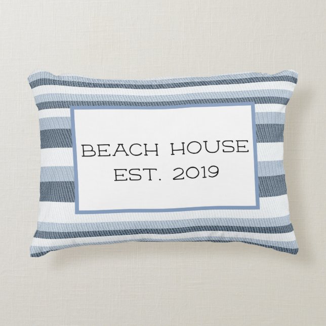 Almofada Decorativa Faixa de Desvanecimento da Beach House Personalizá (Frente)