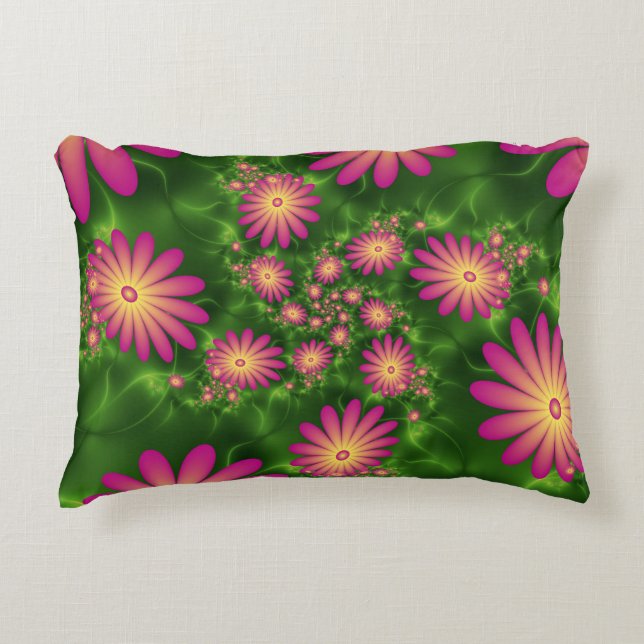 Almofada Decorativa Fantasia Rosa Flói Arte Fractal Moderna Abstrato (Frente)