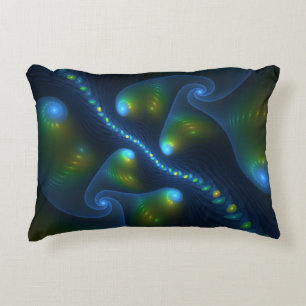 Almofada Decorativa Fantasy Luzes Abstrato Azul Verde Amarelo Fractal