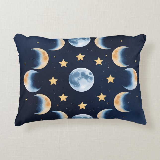 Almofada Decorativa Fases da Lua & Estrelas | Travesseiro de Acabament (Frente)