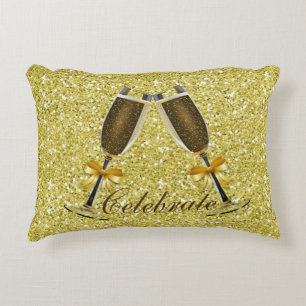 Almofada Decorativa Faux Glitter Dourado do brinde de champanhe