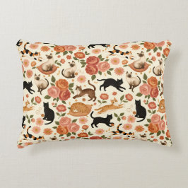 Almofada Decorativa Felinos Florais: Padrão de Gatos Aconchegantes e F