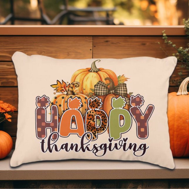 Almofada Decorativa Feliz Ação de Graças Pumpkins (Criador carregado)