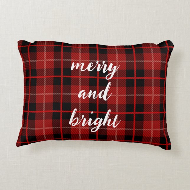 Almofada Decorativa Feliz de Natal e xadrez brilhante (Verso)