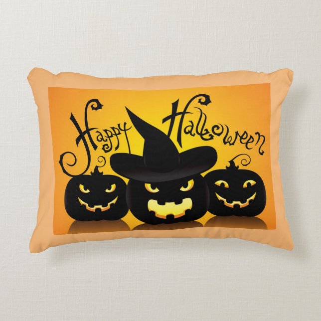 Almofada Decorativa Feliz Halloween Jack-O- Lanterns (Frente)