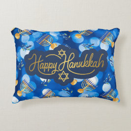 Almofada Decorativa Feliz Hanukkah Azul e Branco
